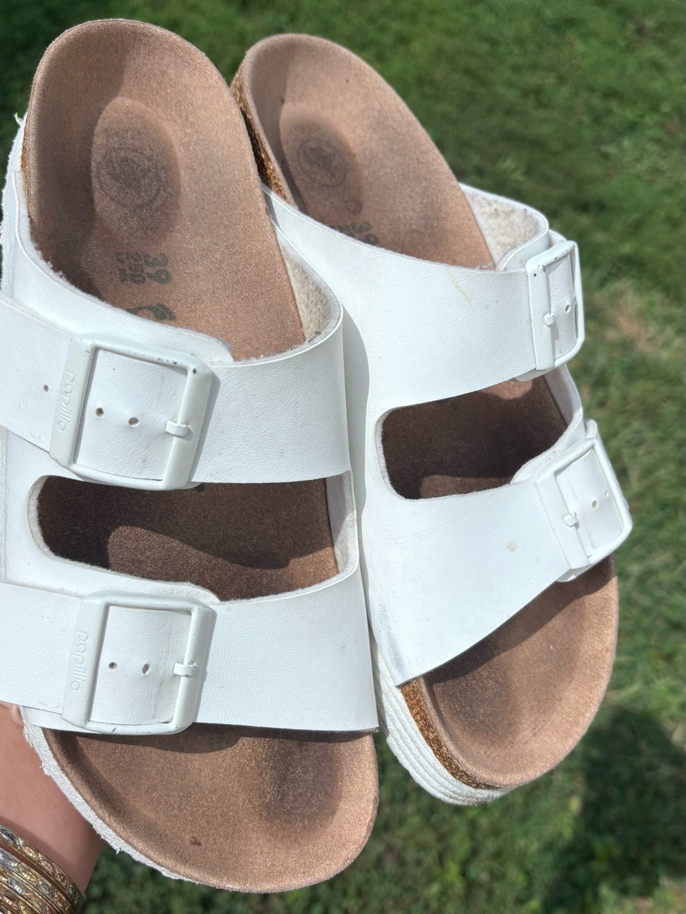 Birkenstock White Two-Strap Slide Sandals